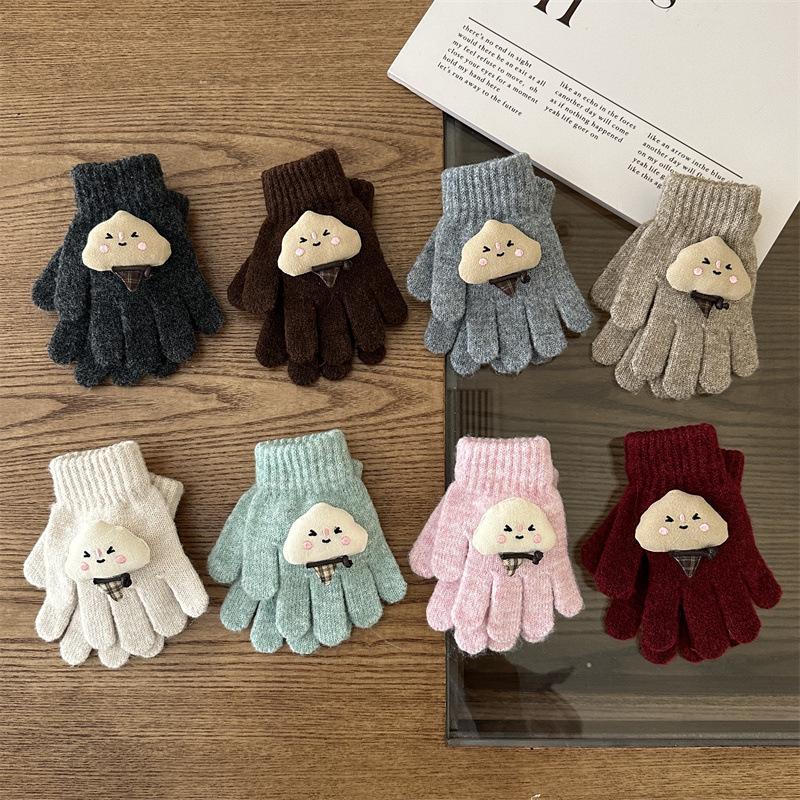 Autumn & Winter Cartoon Fingerless Knit Gloves for Boys & Girls - Warm Lamb Protection.