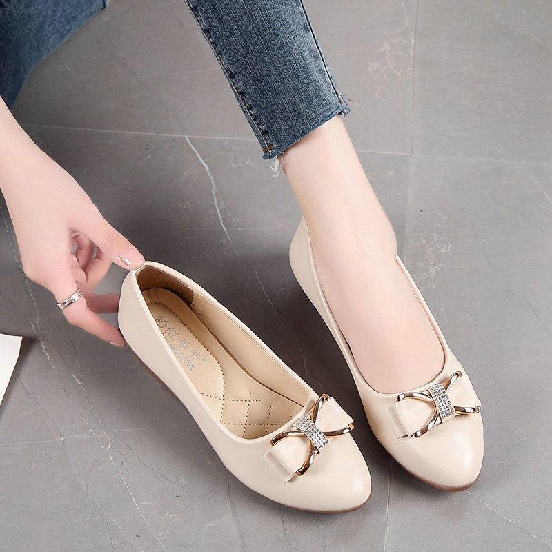 Fashion Woman Pumps with Bow Pointed Toe Wedge Heel Leather Casual Shoes for Women Vacation Chic and Elegant Comfortable On Promotion 39