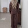 2026 Womens Solid Color Drawstring Casual 2-Piece Set Loose Long Sleeve Hoodie Straight Leg Pants