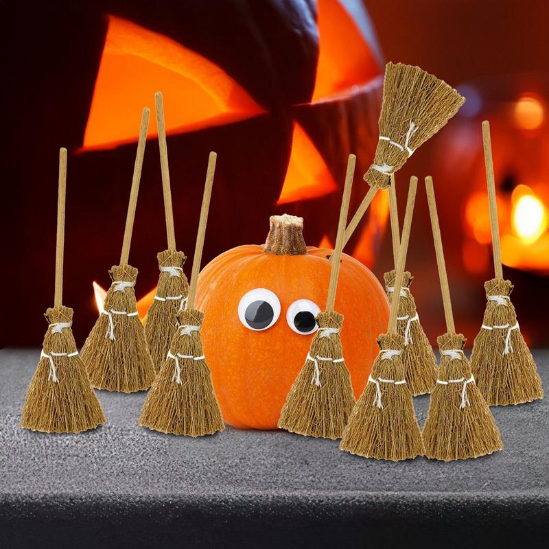10Pcs Witch Broom Mini Broom Witch Straw Brooms Halloween Straw Craft Decoration Witches Accessories Halloween Party Gift