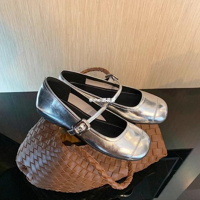 Punkt zweites Haar! Modische vielseitige neue Innenhöhenerhöhung superweiche französische quadratische Schnalle flache Ballerinas Damen Mary Jane Schuhe