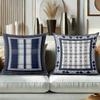 Set Of 4 Navy Grey Plaid Farmhouse Throw Pillow Covers Pattern Cushion Cover Suitable For Sofa Bedroom Car Pillow Cover