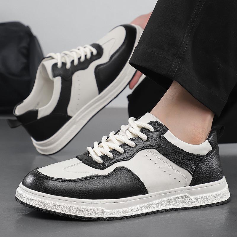 2025 Spring and Autumn Men's Casual Board Shoes Fashion First Layer Cowhide Sewing Thread Light Luxury and Comfortable Men's Little White Shoes Br
