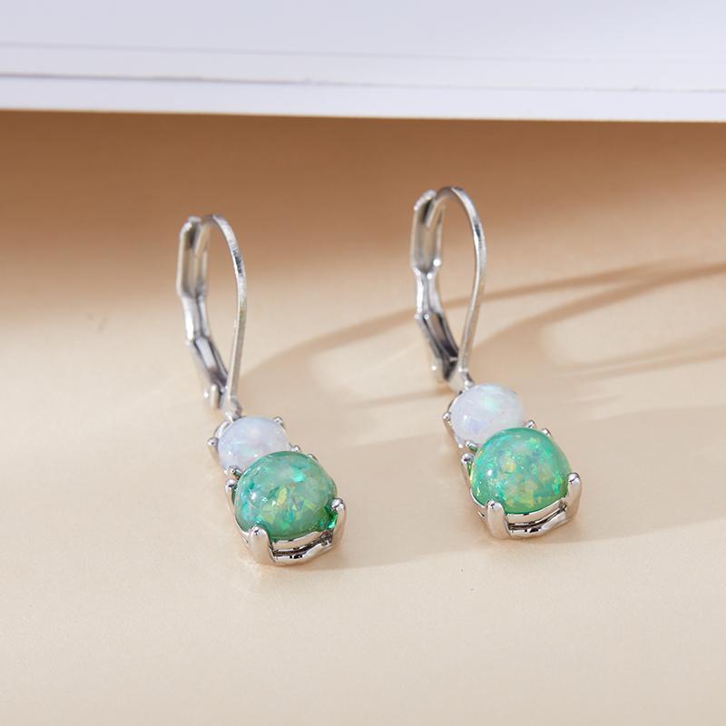 Fashion Long Dangle Earrings Vintage White/Blue Imitation Fire Opal Geometric Drop Earrings For Women Accessories Zircon Gifts