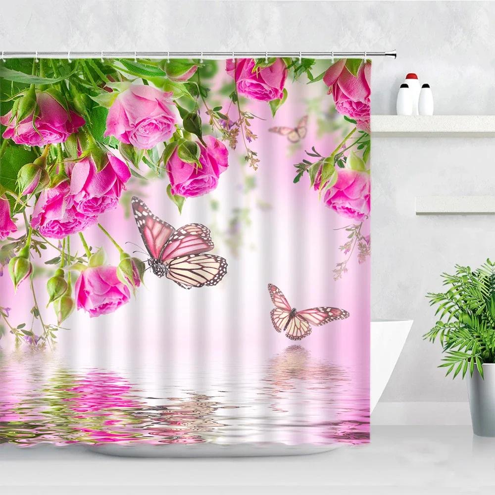 Duschvorhang Garten Bunte Blumen Natürliche Landschaft 3D Wasserdichtes Gewebe Badezimmer Vorhänge Badezimmer Zubehör Badezimmer Dekor