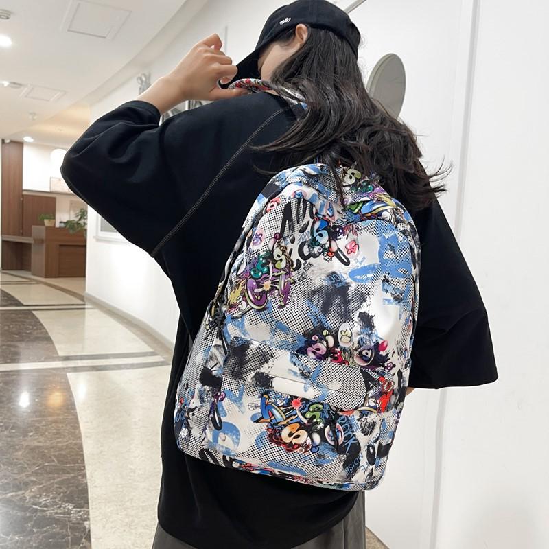Schoolbag Versatile College Student Large Capacity High School Junior High School Student Tide Brand Harajuku Doodle Backpack Male ins Cool