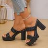 Pu Leather Woven High Heels Sandals for Women Summer New Fashion Slip On Platform Sandals Woman Non Slip Thick Heeled Slippers