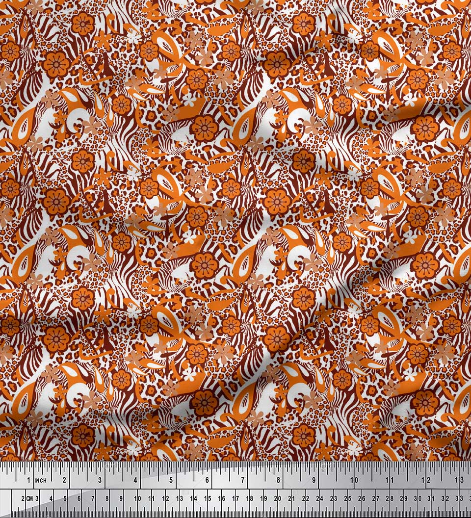 

Японська креп-атласна тканина Soimoi Green з квітковим принтом, леопардом і зеброю. Тканина на метри 42 дюйма 42 Inch Wide - Poly Crepe помаранчевий