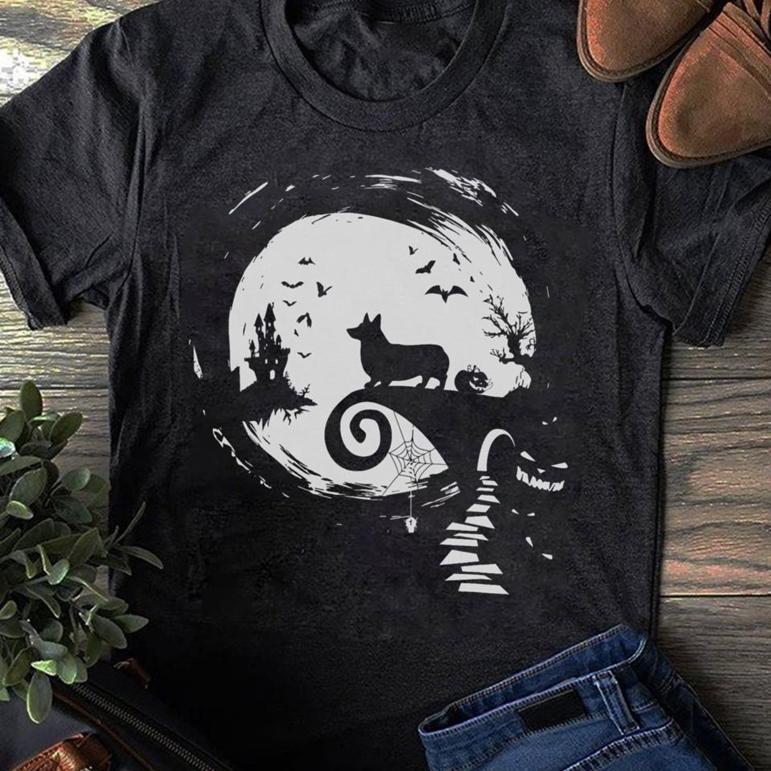 Corgi Halloween T-Shirt: Dog Moon Pumpkin Costume 3XL