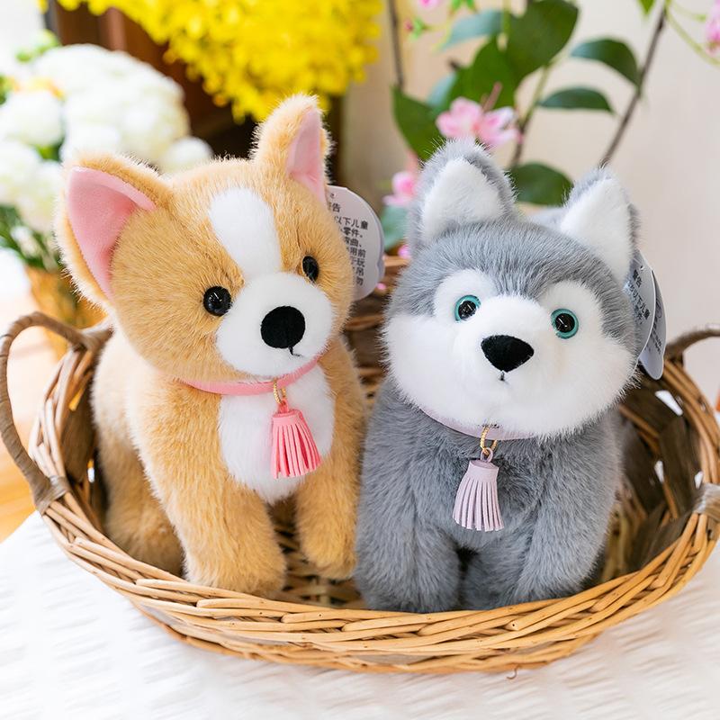 Simulated Standing Position Golden Retriever Plush Toy Corgi Husky Office Puppy Table with Children's St. Bernard Dolls
