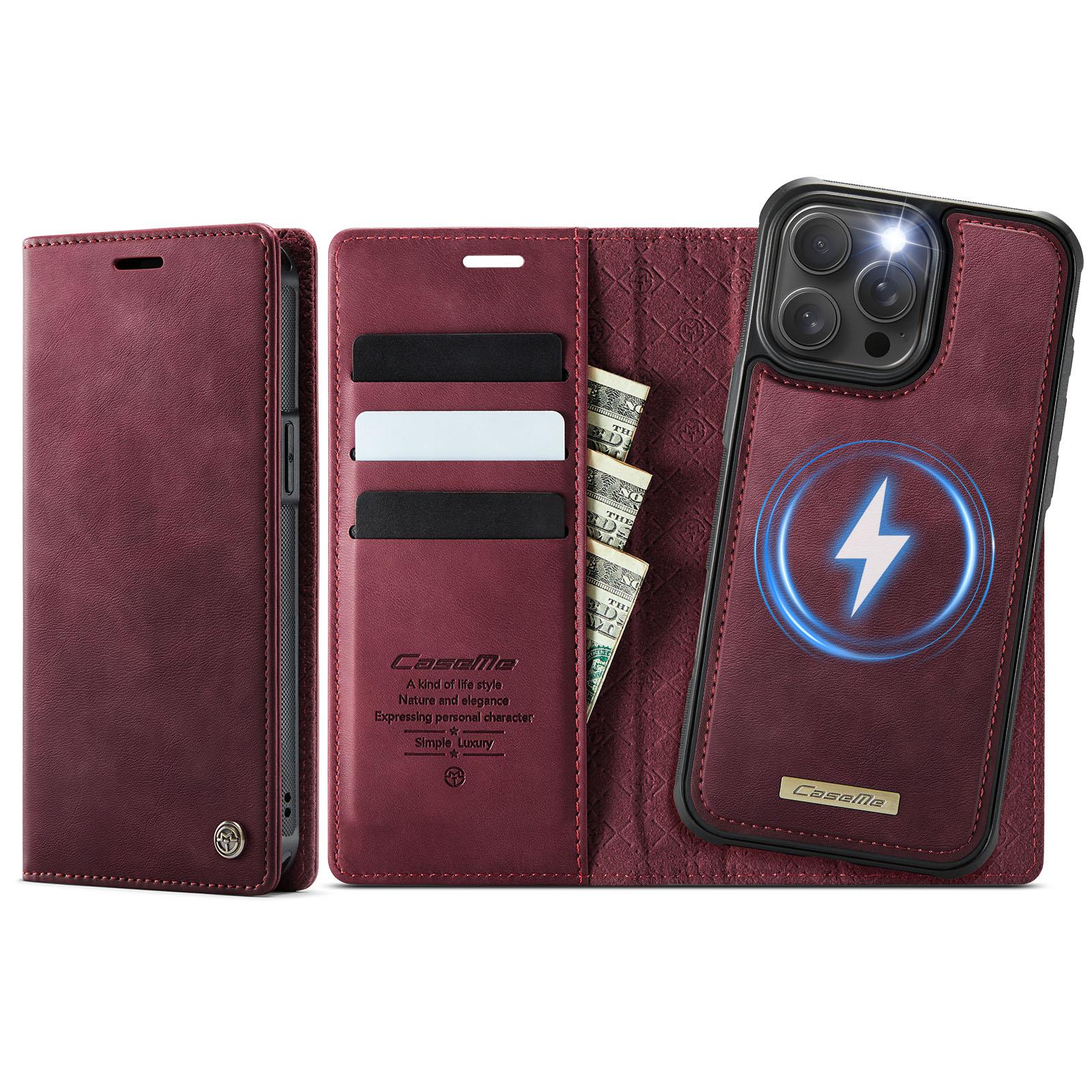 

For iPhone 14 Pro Max Case CASEME C49 Compatible with MagSafe RFID Blocking Detachable Wallet Leather Phone Cover Red