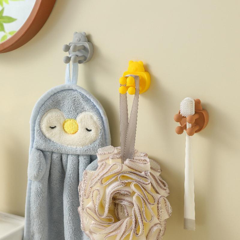 

Cute Self Adhesive Toothbrush Holder Wall Mounted Storage Rack Razor Holder Teddy Bear Shape Silicone Shower Hanging Towel Hook жовтий