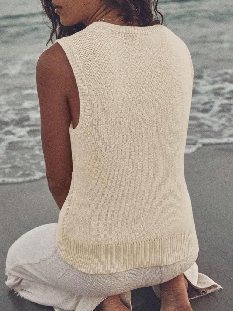 Women's Ribbed Knit Sweater Vest Sleeveless Scoop Neck Summer Casual Tank Top