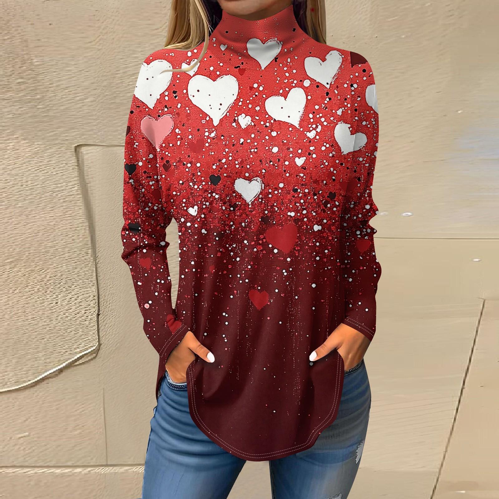 

Футболки для женщин, осенние повседневные рубашки с длинным рукавом, толстовка с принтом, топ с высоким воротом, пуловер L