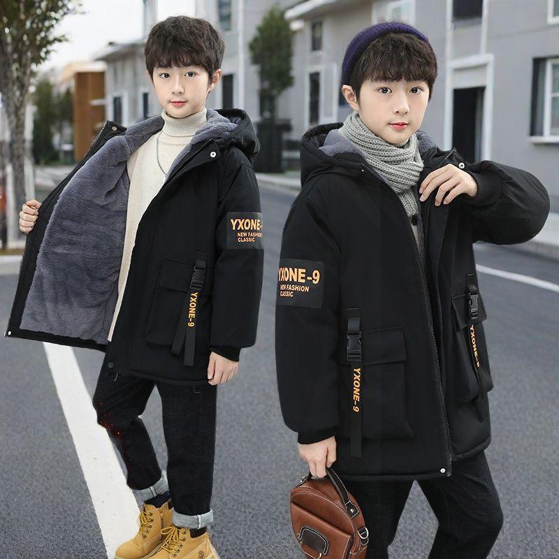 Băieți, toamnă și iarnă, căptușită și îngroșată, jachetă largi, caldă, în îmbrăcămintea lungă cu glugă
