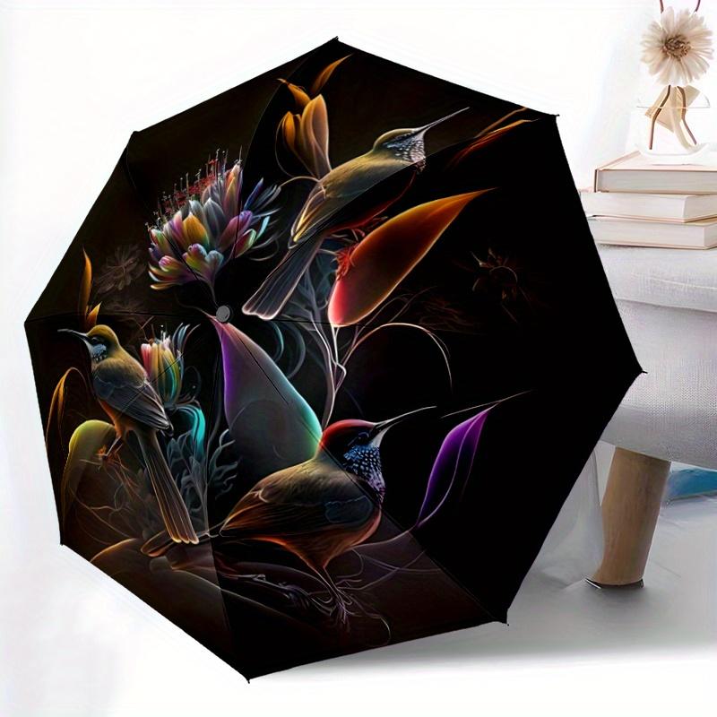 1pc Birds amidst Luminous Flowers Automatic Opening and Closing Umbrella - Small Umbrella Suitable for Various Occasions W004