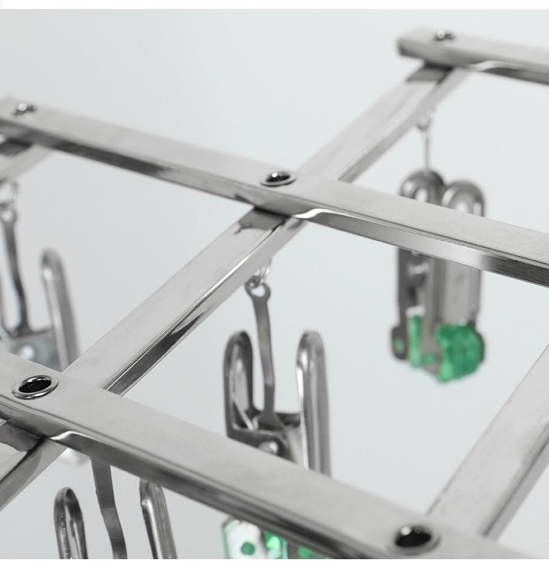 Stainless Steel Portable Folding Clothes Hanger with Multiple Clips for Socks & Drying