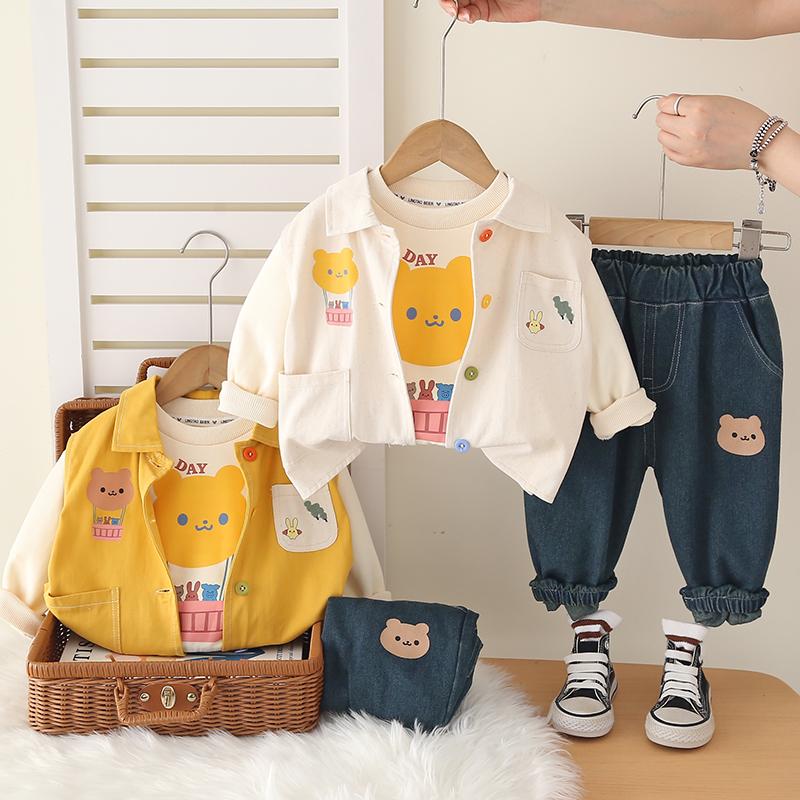 Boys' Long Sleeved 3-piece Set, 0-5-year-old Children's Autumn and Winter Cartoon Print Set, High-quality Clothes for Babies