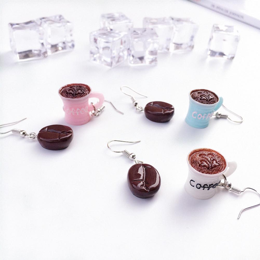 Pendientes de Gancho Colgantes Asimétricos Divertidos para Mujer con Taza de Grano de Café y Gota para Bebida