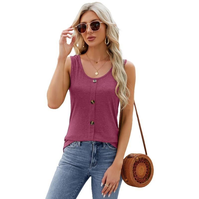 Sommer Rundhals Westen & Westen Lässig Einfarbig Knopfdekoration Kleine Weste für Damen T-Shirts Damen