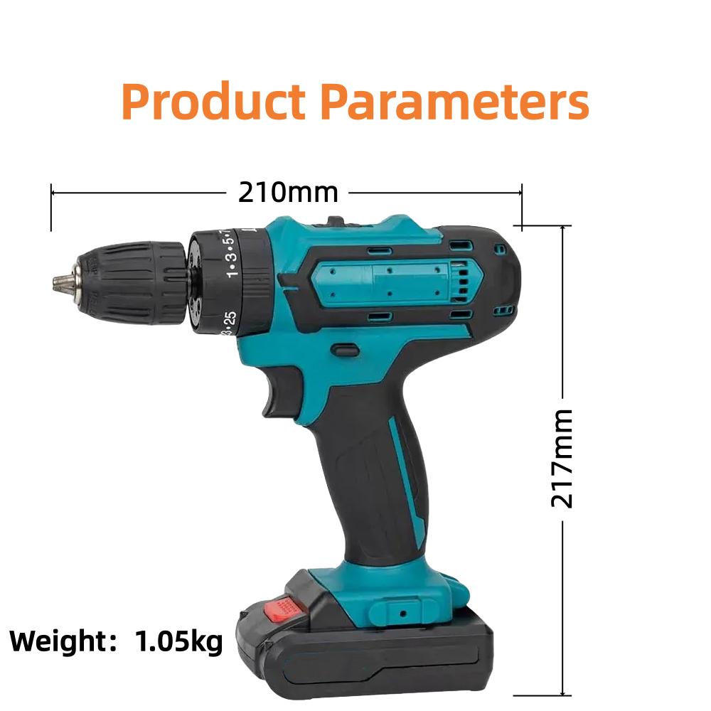 Domácí multifunkční 21V akumulátorová vrtačka 3 pracovní režimy 2stupňová regulace otáček plynulá regulace otáček mini elektrická vrtačka/šroubovák s LED světlem