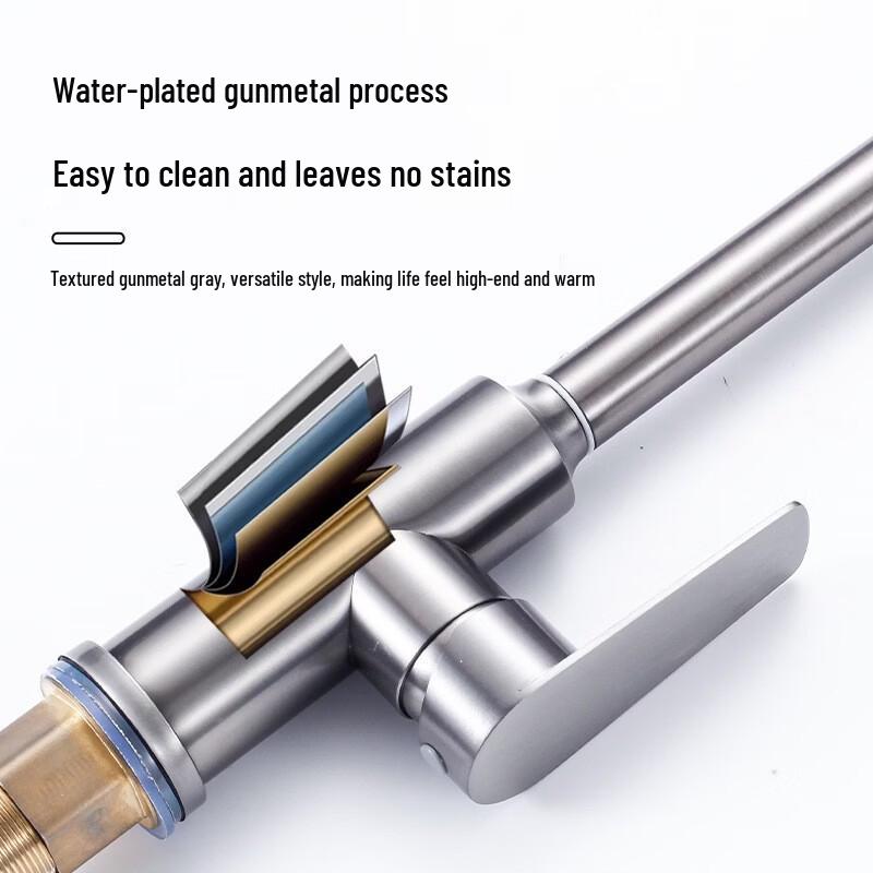 TLXT Gunmetal Grey Tall Stainless Steel Kitchen Faucet