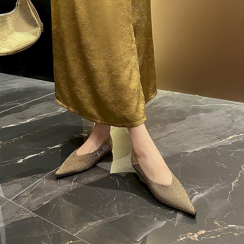 

Модная сексуальная женская обувь на плоской подошве с хрустальной вышивкой, с острым носком, с блестками и заклепками, балетки, лоферы, женская блестящая обувь для вечеринок, большой размер 43 34 золотой