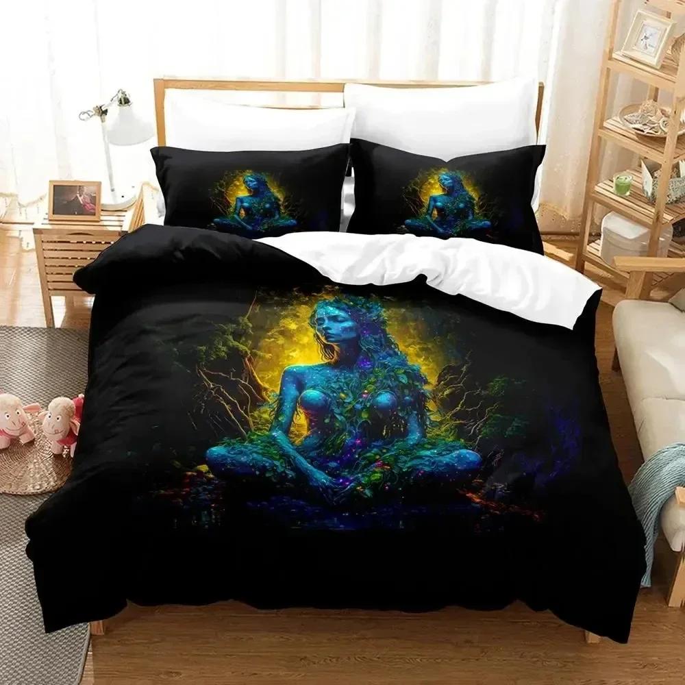 3D Print Mother Earth Blackligh Bedding Set Duvet Cover Bed Set Quilt Cover Pillowcase Comforter King Queen Size Boys Adult