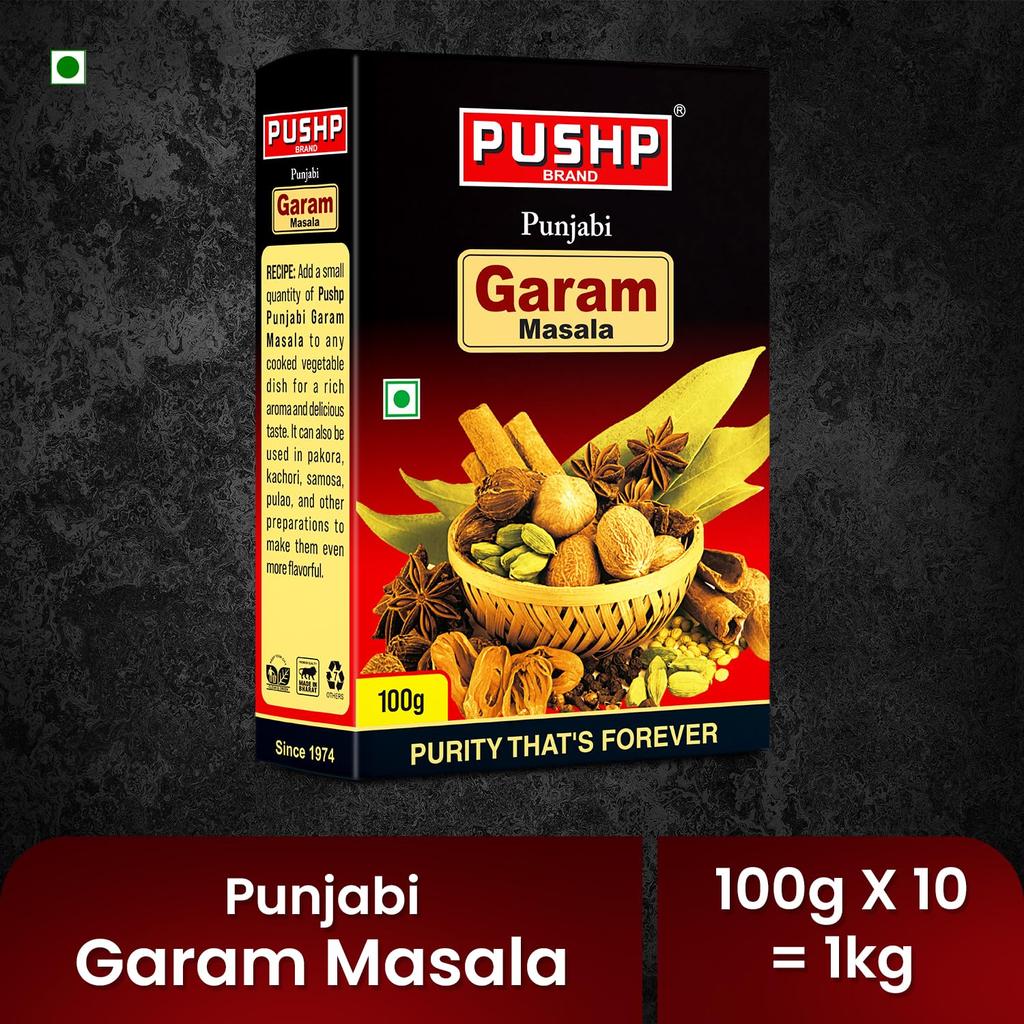Pushp Punjabi Garam Masala Blend Authentic Indian Spice Mix For Vegetables Pulses Chole And Traditional Flavorful Cooking 100g X Pack of 10