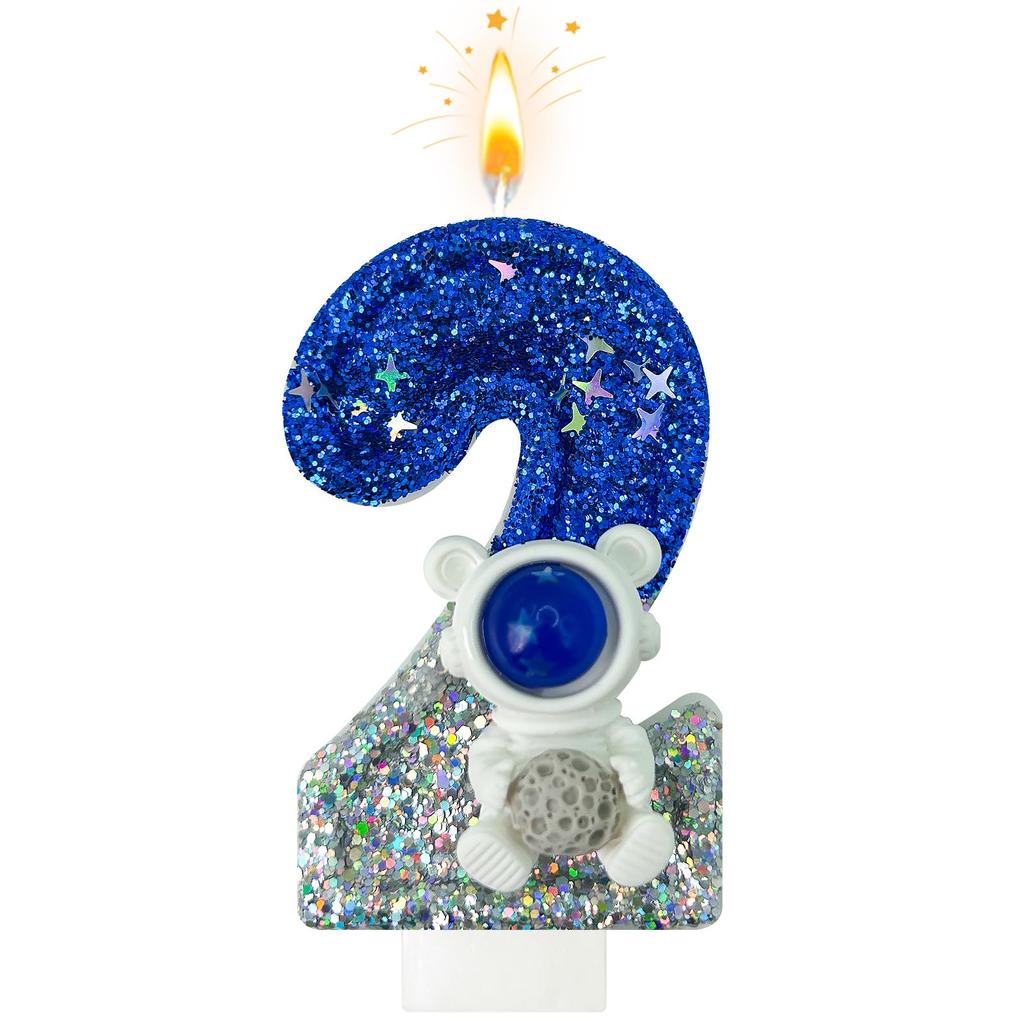 Spaceship Astronaut 0-9 Universe Sparkler Candle for Birthday Cake Boy, Topper for Party Decorations Anniversary Celebrations
