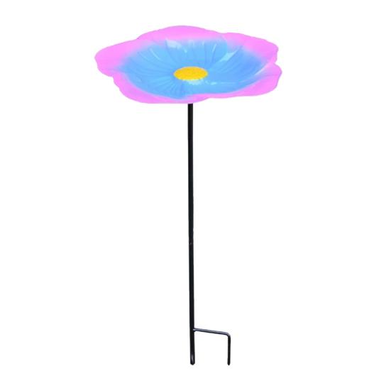 Flower Bird Bath Iron Bird Feeder Tray with Stake Outdoor Water Feeder Flower Bird Bath Bowl for Garden Decoration Bird Lovers Gift