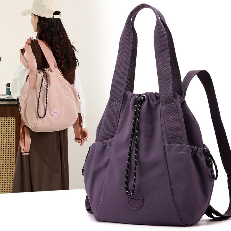 Schoolbag New Multifunctional Solid Color Backpack with Drawstring Fashion Versatile Handbag Lightweight Large Capacity Outdoor Backpack