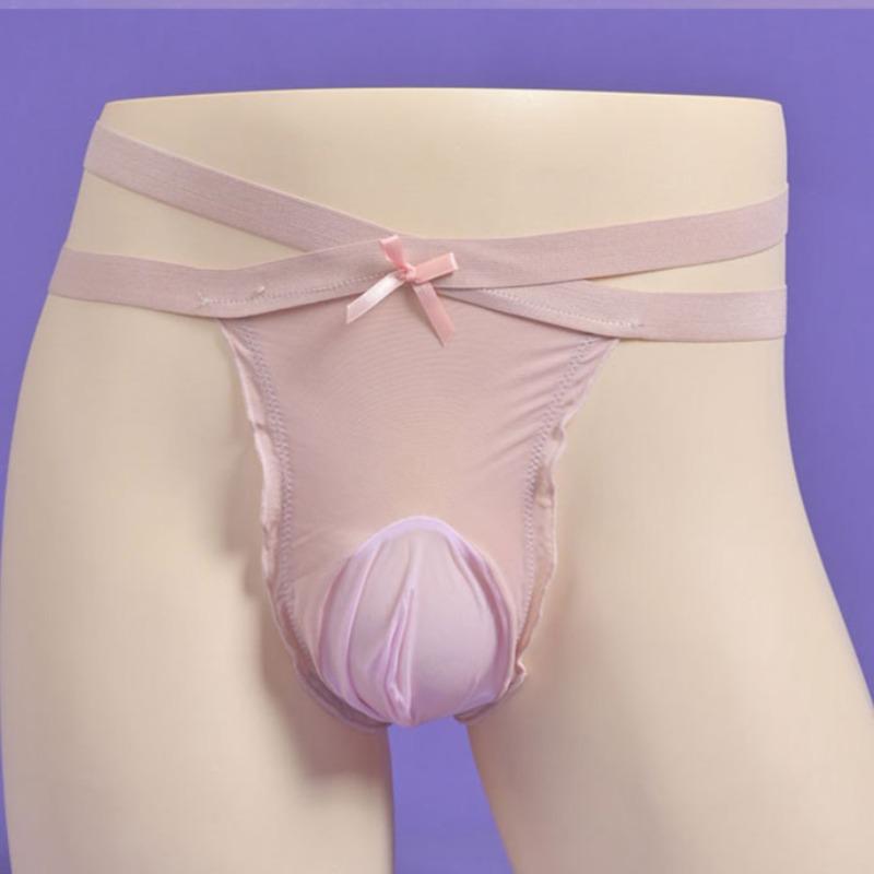 Cute Japanese Bow Lingerie Underwear Men Youth Mesh Perspective T-Back Thong Silky Elastic Penis Sheath G-String Sissy G-String