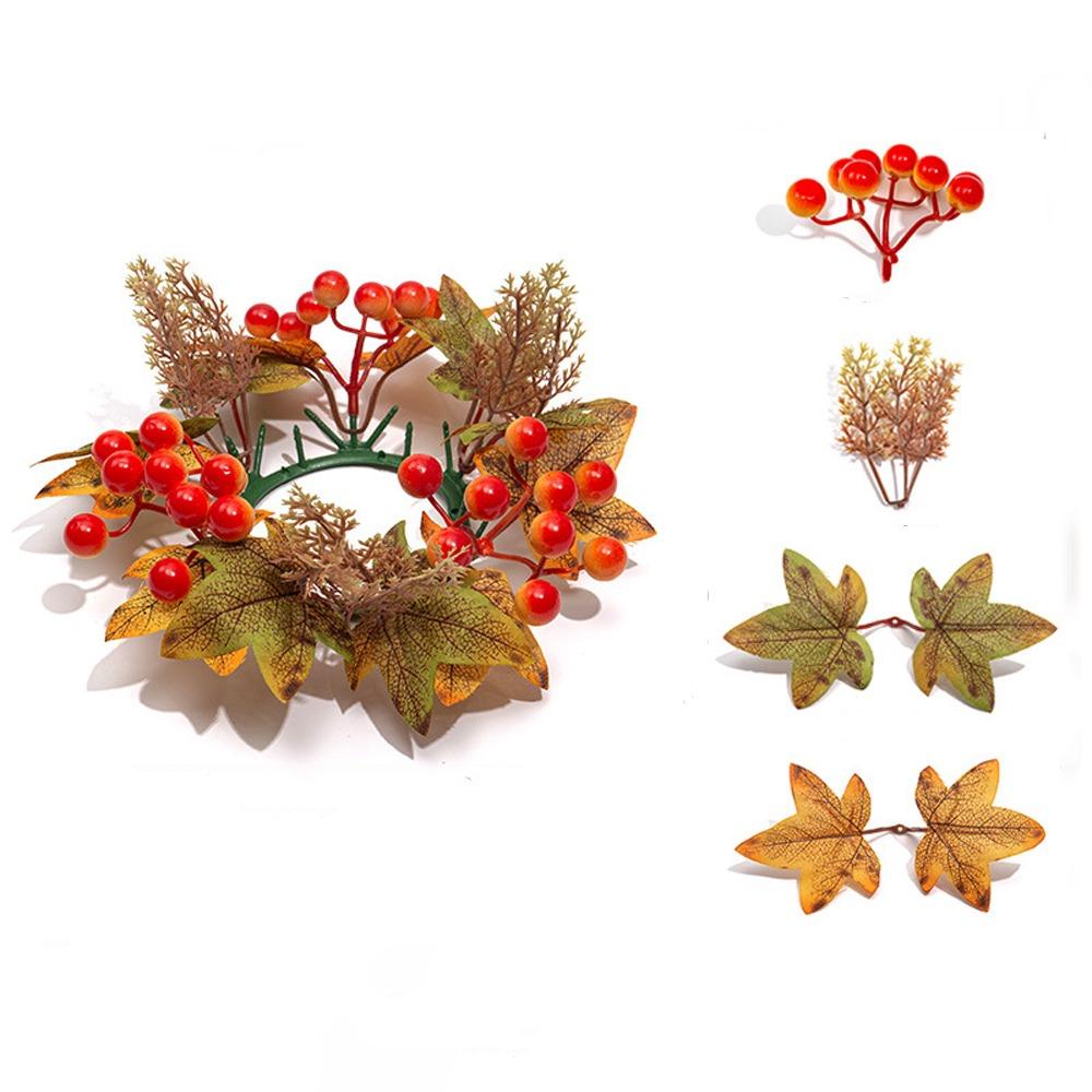 Rustic Fall Candle Ring Wreath Maple Leaves Harvest Wreath Pumpkin Garland Home Decor Style B