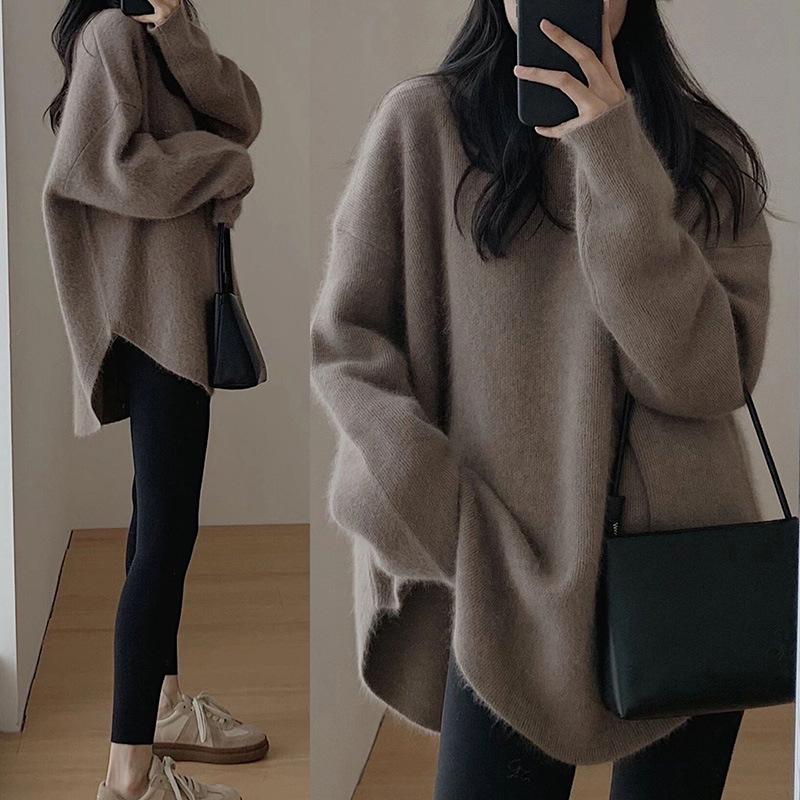 2025 Women's Loose Mid-Length Knit Sweater - Autumn/Winter Korean Style
