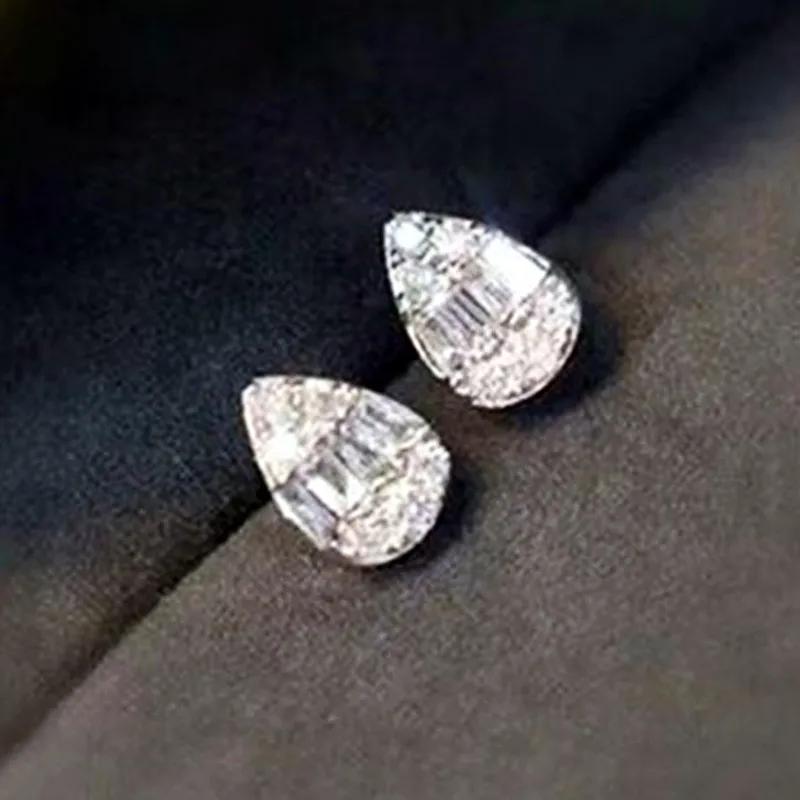 

CAOSHI Water-drop Shaped Stud Earrings for Women Bright Cubic Zirconia Accessories for Daily Wear Low-key Luxury Lady Zircon