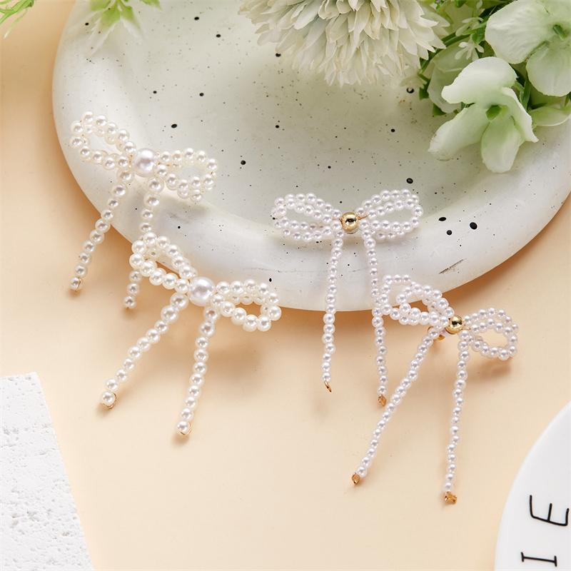 Vintage Imitation Pearl Bowknot Drop Earrings for Women Handmade Beads Long Hanging Earrings Girls Party Wedding Jewelry Gift