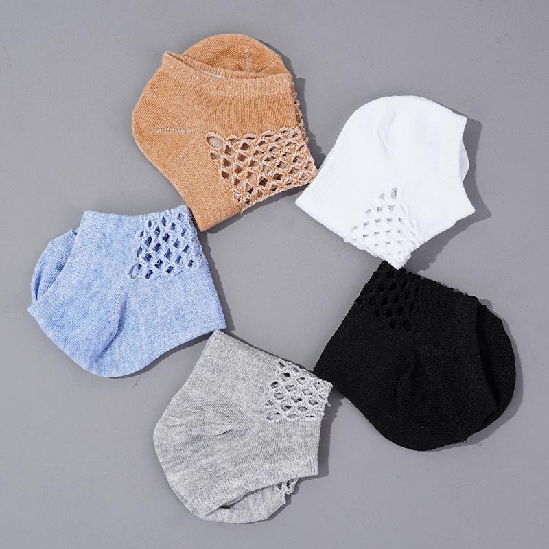 1/10 Pairs Men's Summer Breathable Thin Socks Mesh Sweat-absorbing Cotton Socks Solid Color Low-top Shallow Boat Socks