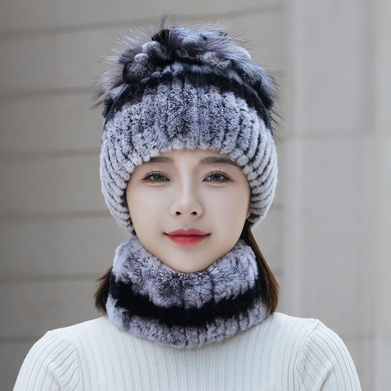 Hat Winter Women's Winter Fashion Rabbit Hair Baotou Hat Women's Green Wool Thickened Warm Ear Protection Fur Ladies