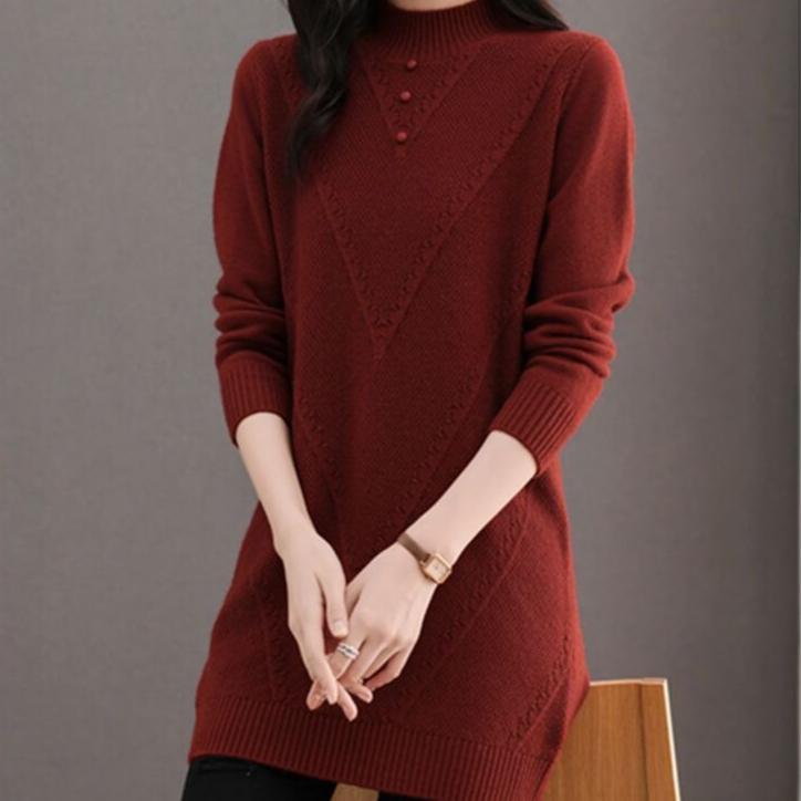 Half Turtleneck Sweater Dress for Women Solid Color Long-sleeved Mid-length Knitted Sweater Autumn and Winter Casual Loose Pullover