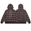 American Vintage Plaid Embroidered Hoodie Loose Fit Casual Pullover Men Women Couple