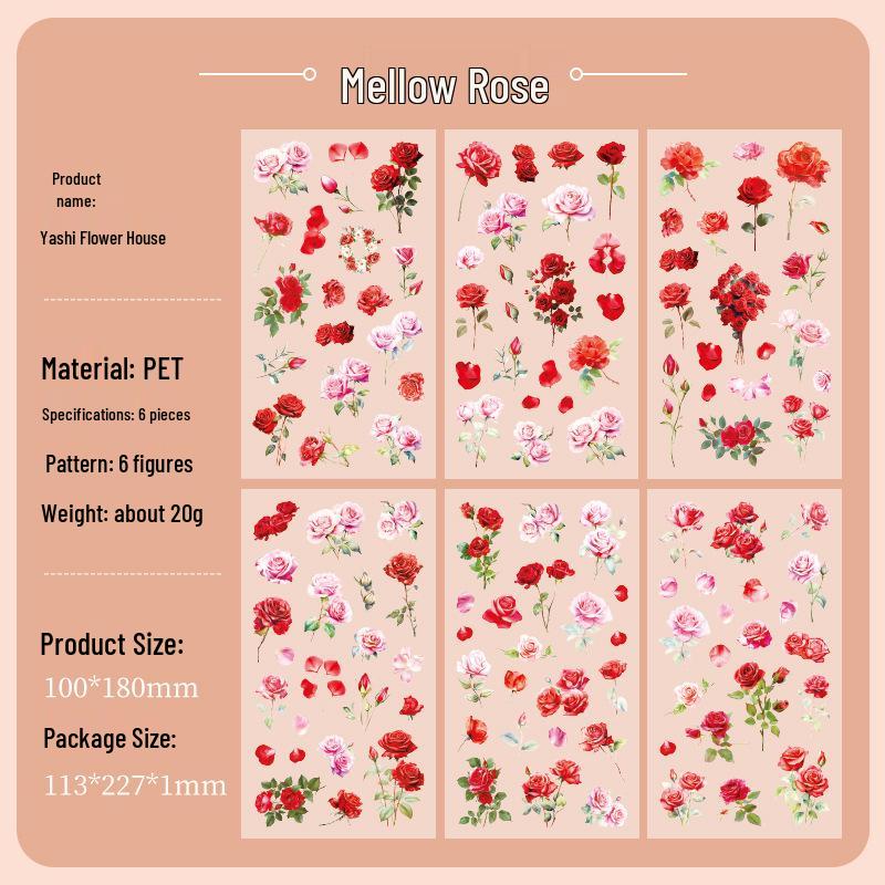 Yue Zhen Floral Retro Waterproof PET Die-cut Journal Stickers