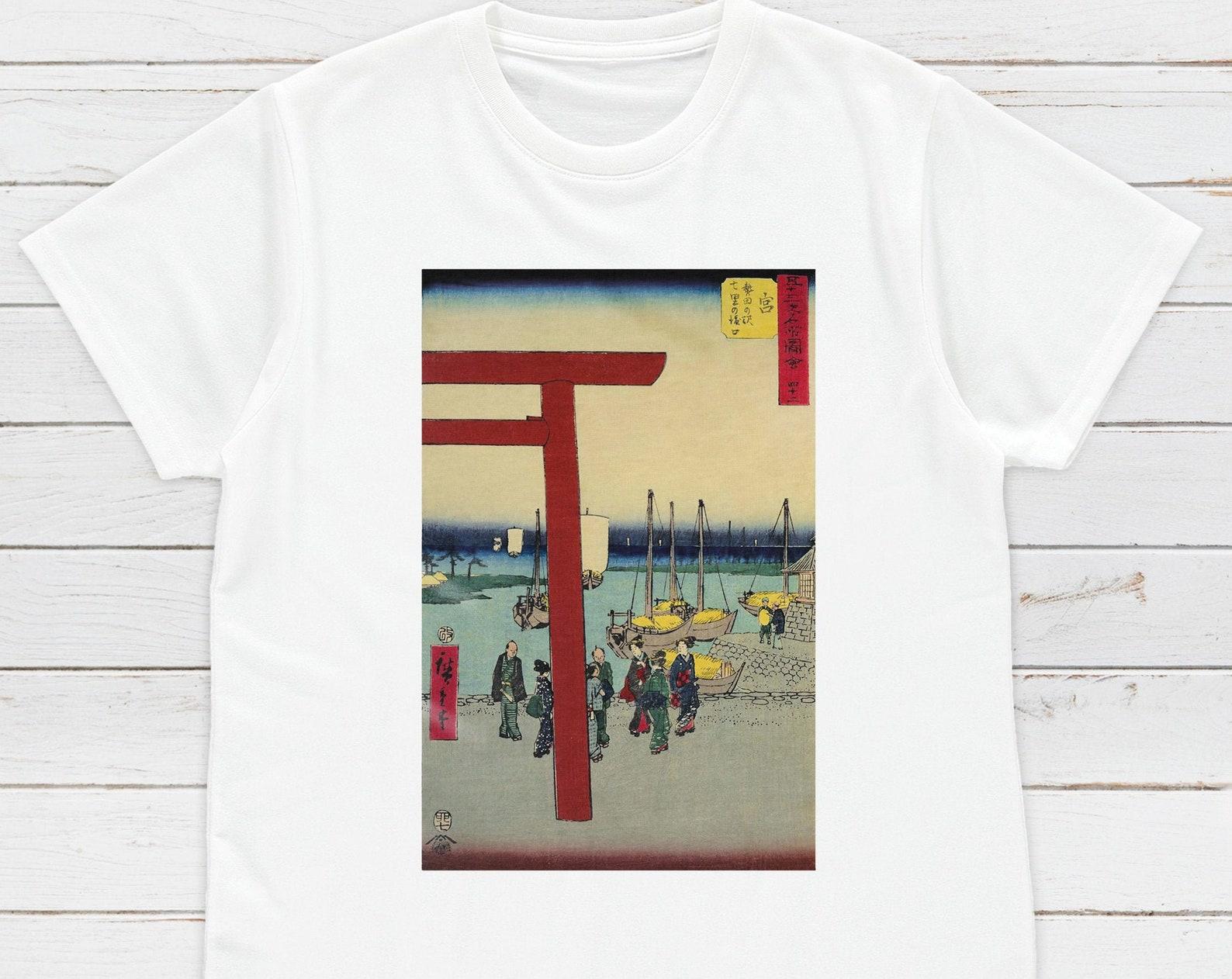 Ukiyo-e Woodblock T-Shirt, Hiroshige Torii Gate Art S