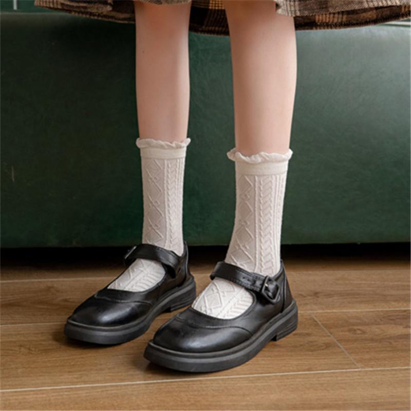 Female Summer Thin Model Pure Color Cotton Lovely Lace In The Tube Socks