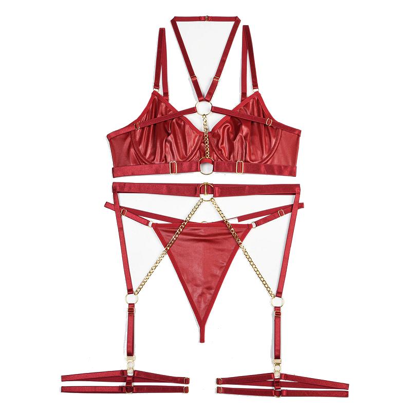 Pvc Faux Latex Strappy Chain  Fetish Lingerie Women Black Blue Light Pink  Clothing