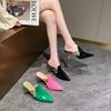 New High Heel Slippers Pointed Toe Shoes Woman Elegant Mules Shoes Women Black Green Metal Heel Outdoors Women Slippers Big Size