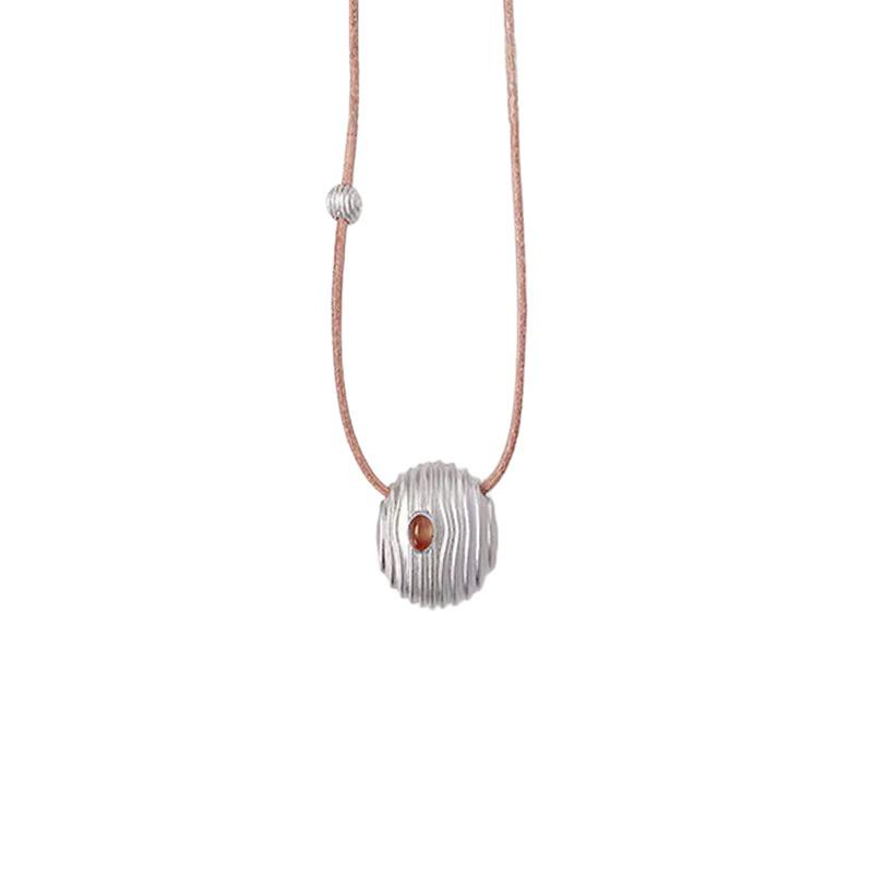 

Oval Gemstone Leather Pendant Necklace - Elegant & Unique for Women
