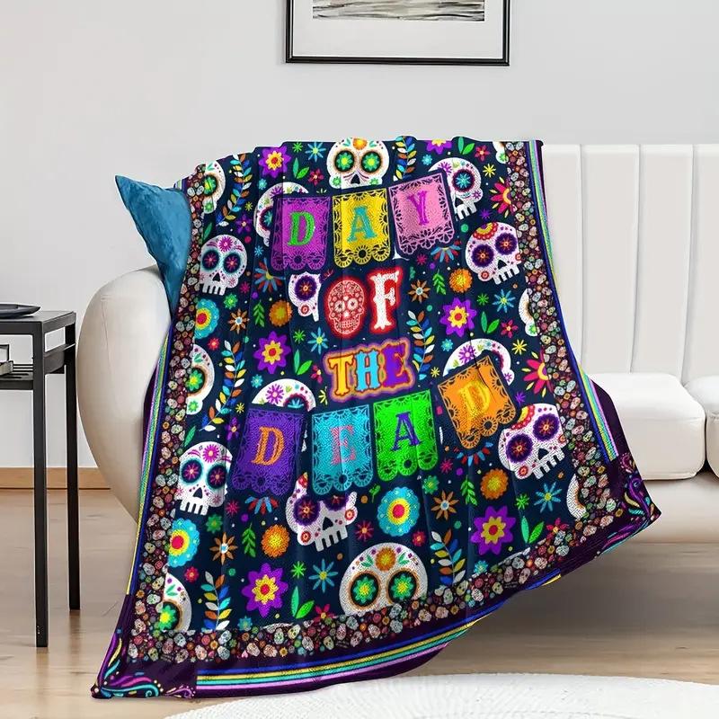 Vintage Day of the Dead Printed Flannel Blanket All Seasons Skull Digital Printed Blanket