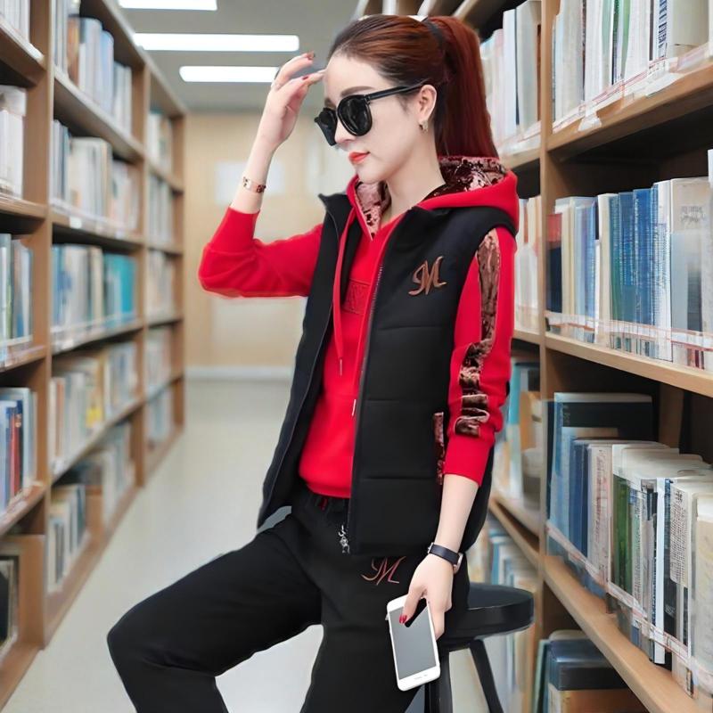 Plus velvet thickened sportswear plus size casual fashion sweater three-piece suit