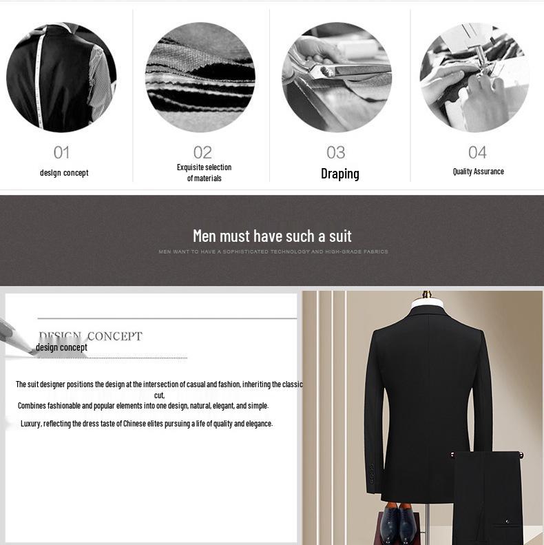 2026 Spring Men's Slim Fit Korean Wool Suit Set - Business, Wedding, Formal Wear